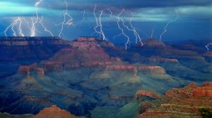 Grand Canyon Canyon Landscape Desert Rocks Stone Lightning Storm HD wallpaper thumb