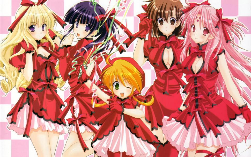 Five red anime girl Wallpaper. 
