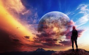 Planet Person Clouds HD wallpaper thumb