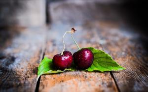 Two Cherries with Leaves wallpaper thumb