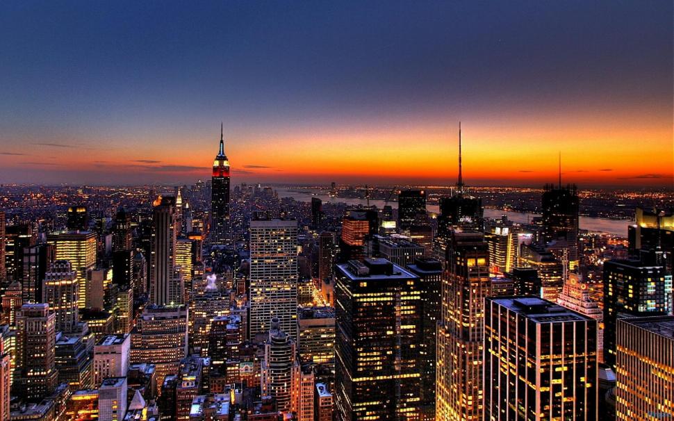 Orange Sunset Over New York City, New York Landscape