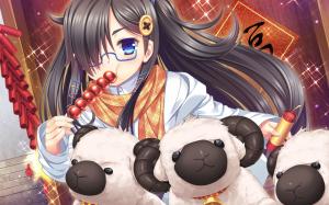 Anime Girls, Linxingzi, Original Characters, Glasses, Eating wallpaper thumb