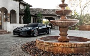 Ferrari F430 black supercar, house, fountain wallpaper thumb