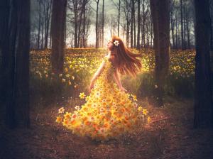 Shelby Robinson, flowers dress girl, daffodils, creative design wallpaper thumb