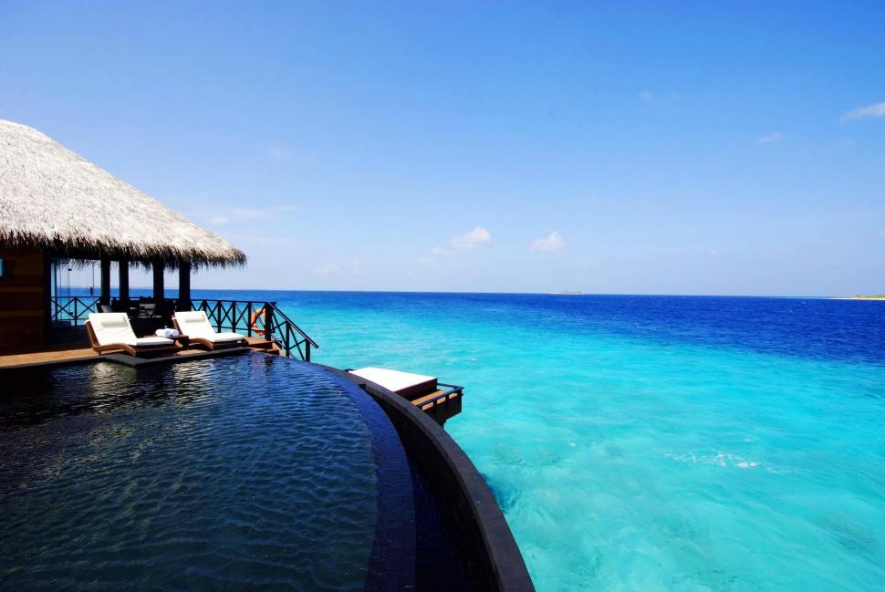 Water Villa with Infinity pool wallpaper,bungalow HD wallpaper,jacuzzi HD wallpaper,lagoon HD wallpaper,water HD wallpaper,ocean HD wallpaper,hot-tub HD wallpaper,villa HD wallpaper,blue HD wallpaper,paradise HD wallpaper,pool HD wallpaper,infinity HD wallpaper,island HD wallpaper,tropical HD wallpaper,3000x2008 wallpaper