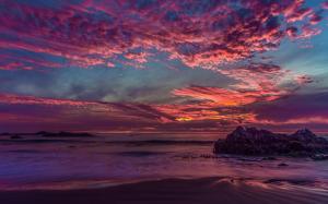 Sunset Rocks Stones Clouds Ocean Beach HD wallpaper thumb