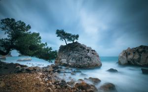 France coast, trees, rocks, the Mediterranean sea, blue sky wallpaper thumb