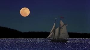 Moon Night Boat Sail Boat Ocean HD wallpaper thumb
