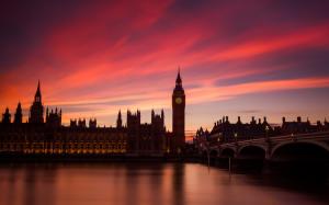 London, England, Thames river, bridge, houses, lights, sunset wallpaper thumb
