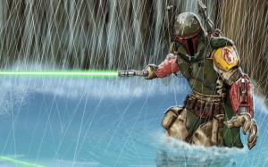 Boba Fett Star Wars Rain Lightsaber Drawing HD wallpaper thumb