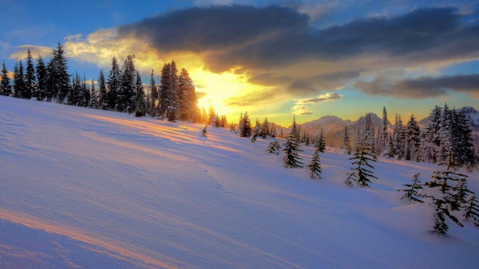 Snowy hills in the sunset wallpaper,nature HD wallpaper,1920x1080 HD wallpaper,hill HD wallpaper,snow HD wallpaper,winter HD wallpaper,sunset HD wallpaper,1920x1080 wallpaper