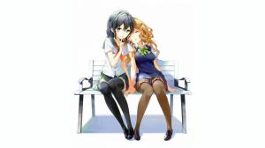 Anime girls on a bench wallpaper thumb