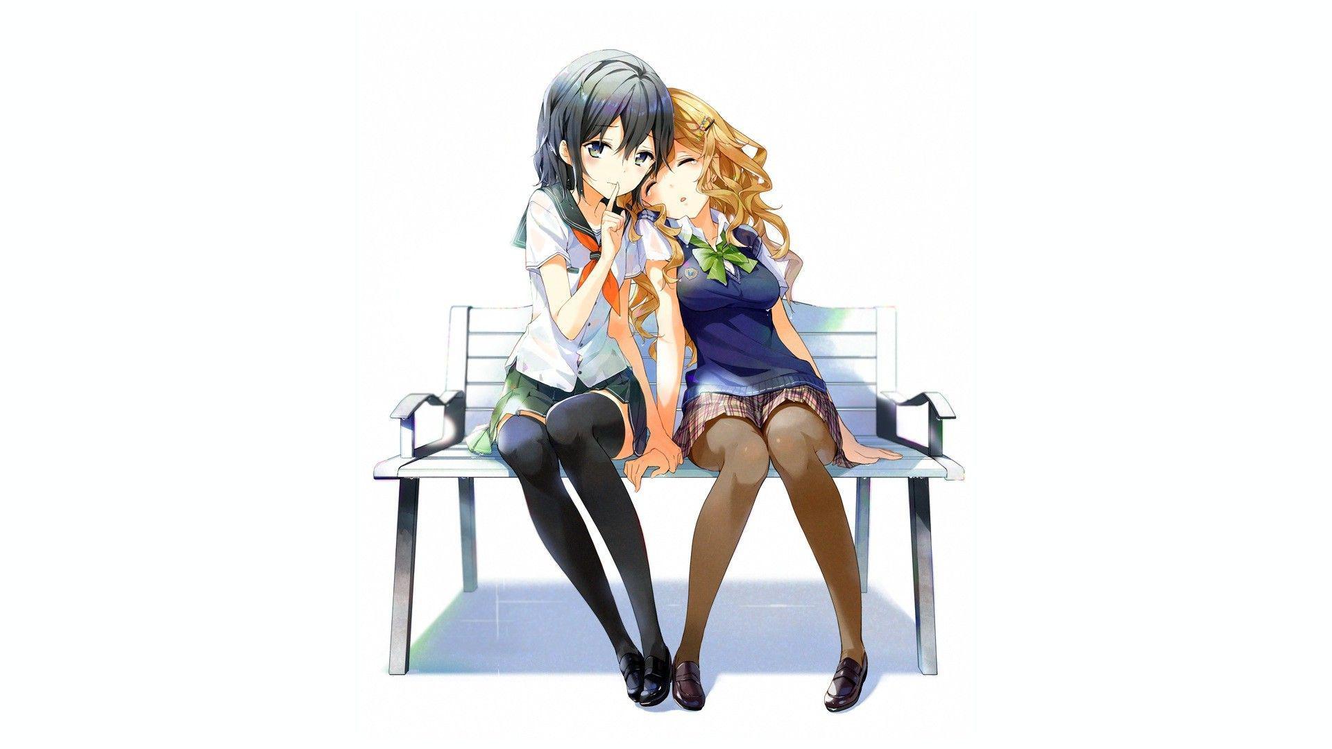 Anime girls on a bench wallpaper | anime | Wallpaper Better