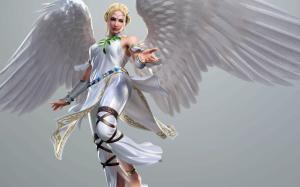 Blonde girl, white angel girl, wings wallpaper thumb