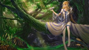 Beautiful fantasy girl, paper airplane, tree, forest wallpaper thumb