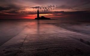 Lighthouse in the fire sunset wallpaper thumb