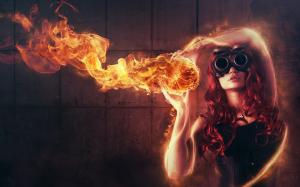Girl fire red abstract creative wallpaper thumb