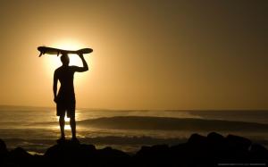 Surfer, Sunset, Coast, Landscape, Silhouette, Sea wallpaper thumb