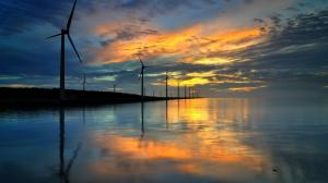 Windmill, Sky, Nature, Sunset, Reflection, Lake wallpaper thumb