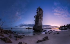Beach Ocean Rocks Stones Night Sunset HD wallpaper thumb