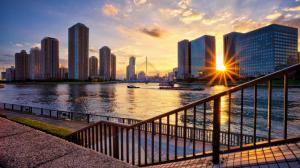 Tokyo, Japan, river, skyscrapers, bridge, sunset wallpaper thumb