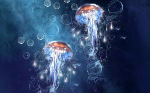 Jellyfish Underwater Bubbles HD wallpaper thumb