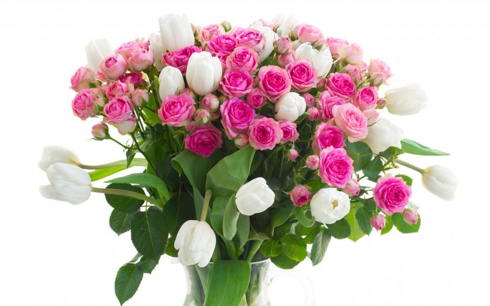 Vase, flowers, pink roses, white tulips wallpaper,Vase HD wallpaper,Flowers HD wallpaper,Pink HD wallpaper,Roses HD wallpaper,White HD wallpaper,Tulips HD wallpaper,2560x1600 wallpaper