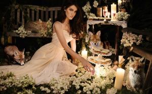 Girl with fox, flowers, candles wallpaper thumb