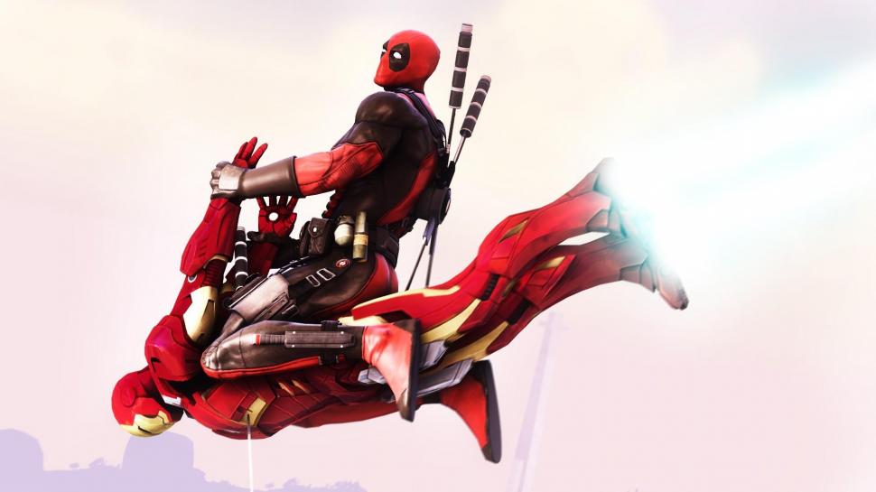 Deadpool flying on Iron Man wallpaper | funny | Wallpaper Better