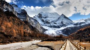 Path to the snow-capped mountains wallpaper thumb