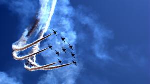 Air show, festival, planes, smoke, blue sky wallpaper thumb