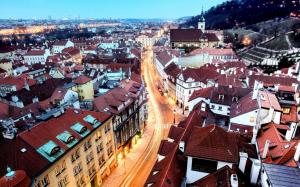 Prague, city, houses, buildings, night, road, light wallpaper thumb
