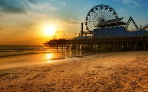 Los Angeles dock Ferris wheel, Beach sunset wallpaper thumb
