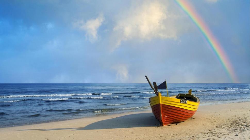 Rainbow Over Row Boat On The Beach wallpaper | beach | Wallpaper Better