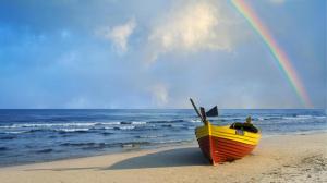 Rainbow Over Row Boat On The Beach wallpaper thumb