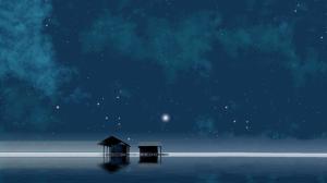 Calm, Night, Stars, Lake, Hut wallpaper thumb