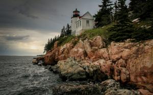 United States, Bass Harbor Lighthouse, rocks, sky, coast, sea wallpaper thumb