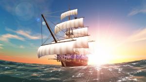 Sun rays, sea, sail, ship wallpaper thumb