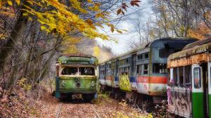 Abandoned train station, Pennsylvania, trees, autumn wallpaper thumb