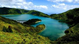 Beautiful Lake Surrounded By Hills wallpaper thumb