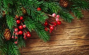 New Year's pine boughs and red decorative balls wallpaper thumb