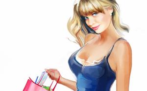 Girl Blonde Bag Shopping Art wallpaper thumb