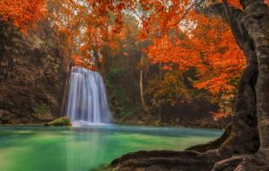waterfall, pond, trees, thailand, nature wallpaper thumb