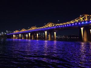 Korea, Han River, bridge, blue illumination, night wallpaper thumb