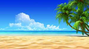 Beach, Blue Sky, Clean Water, Clouds, Green Tree wallpaper thumb