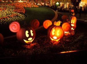 halloween, pumpkins, models, mickey mouse, flowerbed, light wallpaper thumb