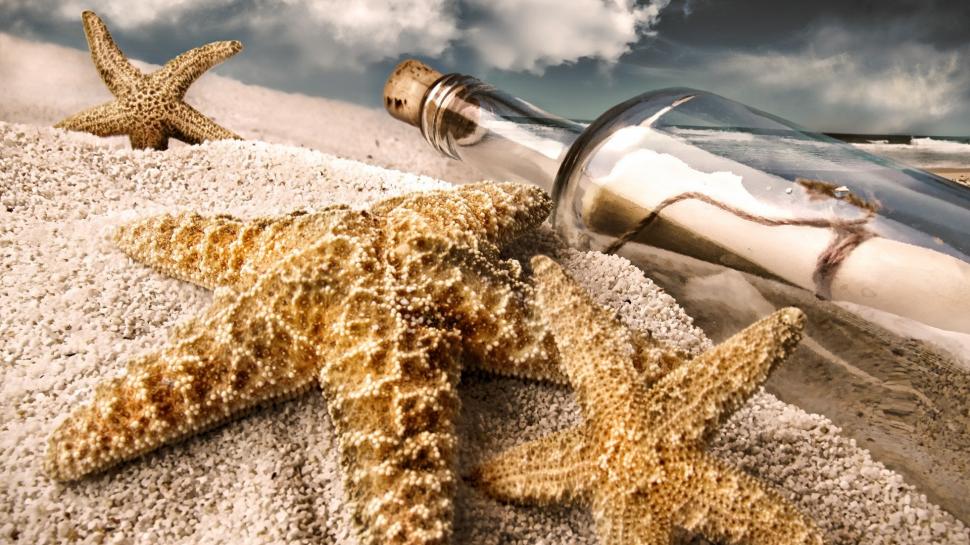 Drift Bottle, Sand, Beach, Starfish, Closeup wallpaper,drift bottle HD wallpaper,sand HD wallpaper,beach HD wallpaper,starfish HD wallpaper,closeup HD wallpaper,1920x1080 wallpaper