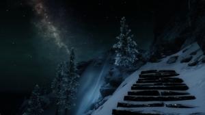 Skyrim Elder Scrolls Galaxy Stars Stairs Snow HD wallpaper thumb