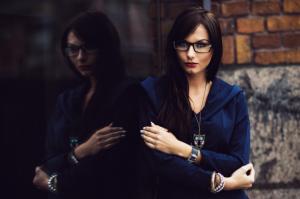 Women, Model, Glasses, Portrait, Reflection, Brunette, Blue Eyes, Long Hair wallpaper thumb