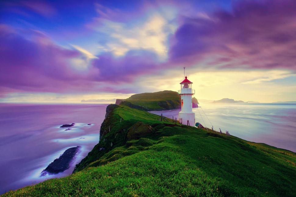 Faroe Islands Lighthouse wallpaper,cliff HD wallpaper,clouds HD wallpaper,2000x1333 wallpaper